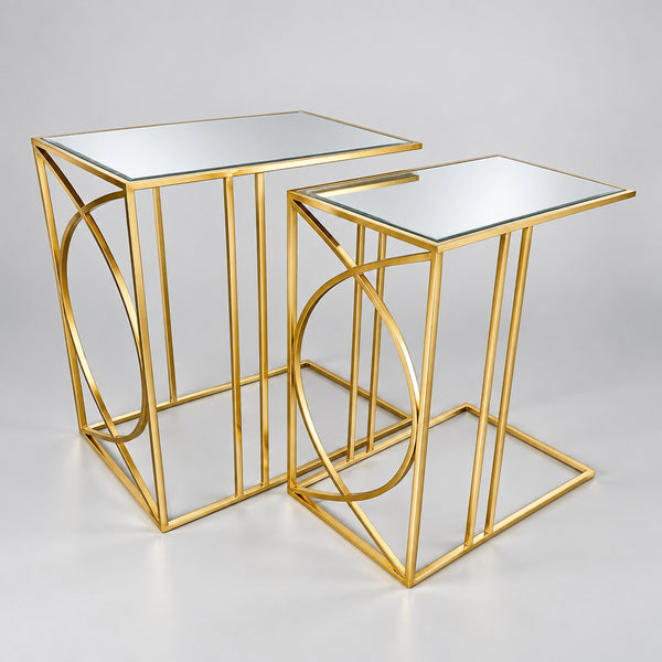 Sofa Side Tables in Gold with Mirrored Tops