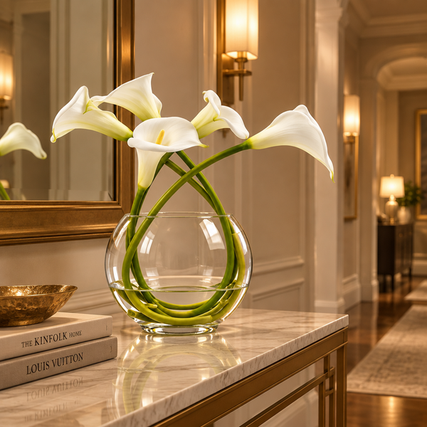Real Touch Calla Lily Vase with Faux water 29cm