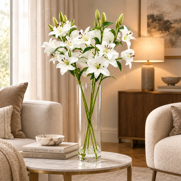 Real Touch Lillies Vase with faux water 70cm