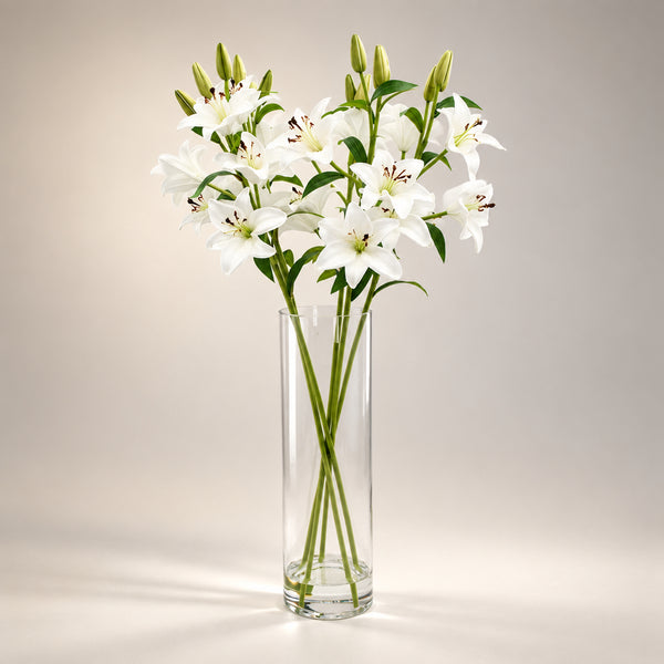 Real Touch Lillies Vase with faux water 70cm