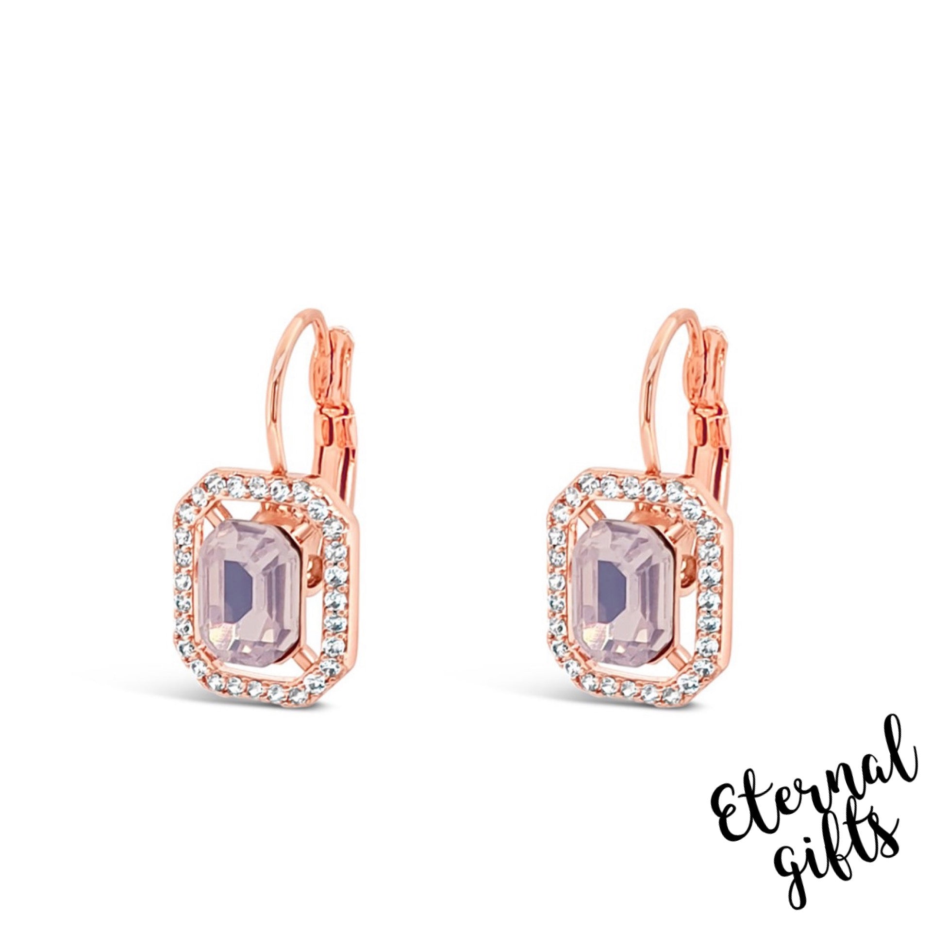 French Clip Pink Opal Rectangle Earrings Rose Gold by Absolute Earrings