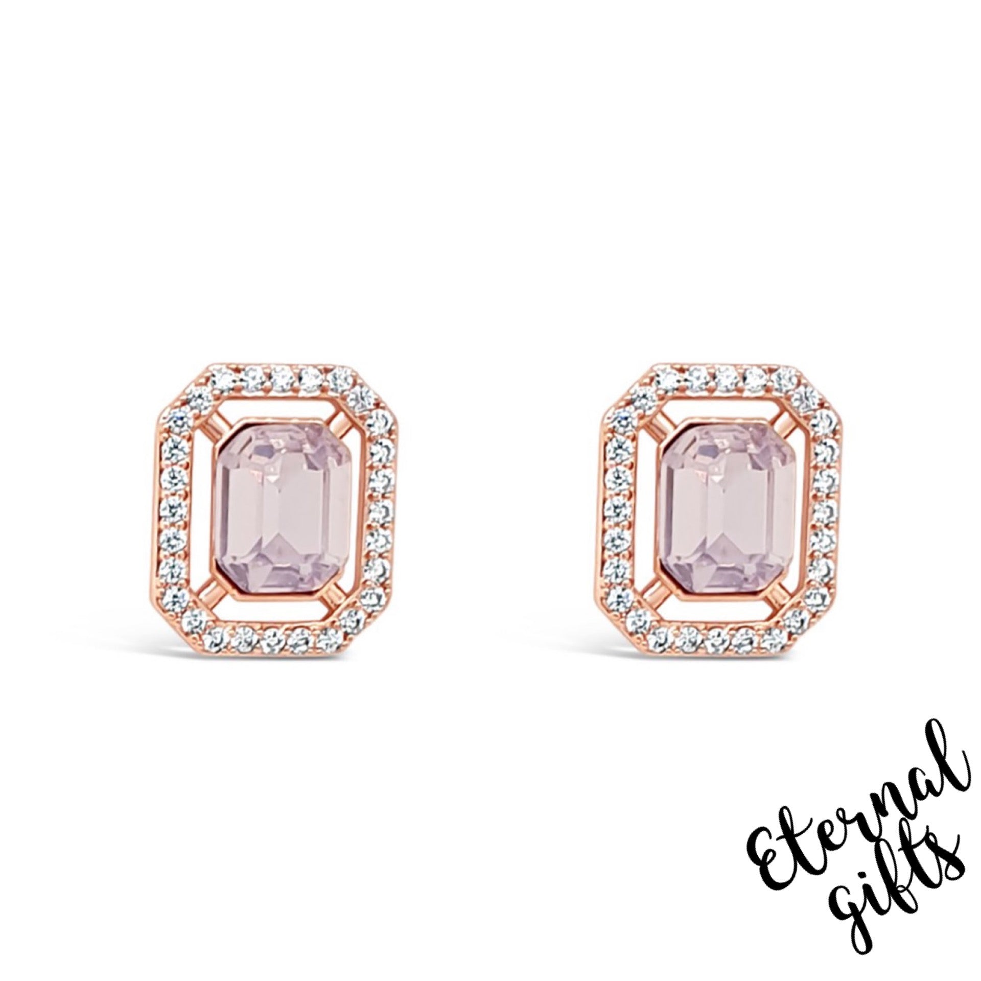 Rectangle Stud Synthetic Pink Opal Earrings Rose Gold by Absolute Jewellery