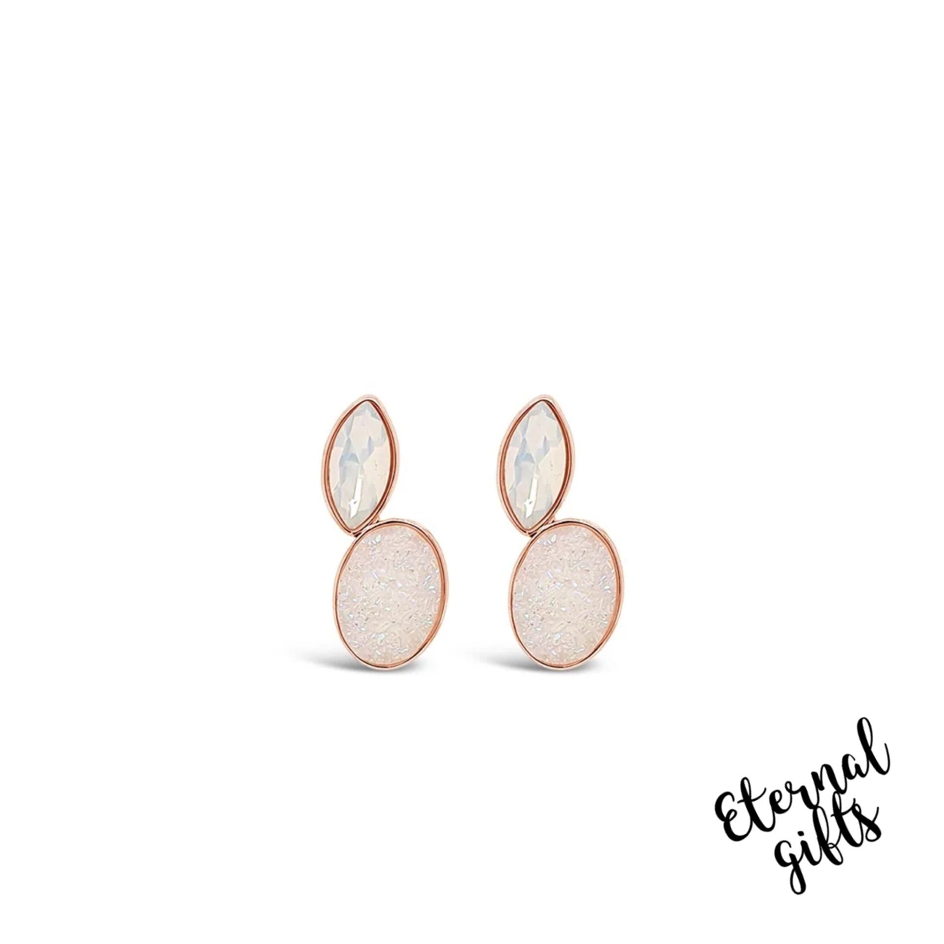 Rose Gold Speckled White Oval Drop Earrings by Absolute Jewellery