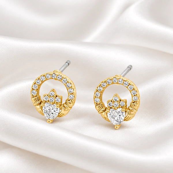 Séala Claddagh Stone Set Stud Earring Gold