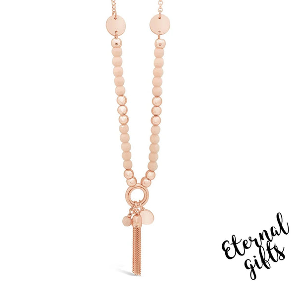 Rose Gold Long Tassel And Pink Pearl Necklace,by Absolute Jewellery