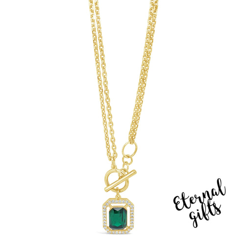 Emerald in Gold T Bar Double Layer Necklace by Absolute Jewelery