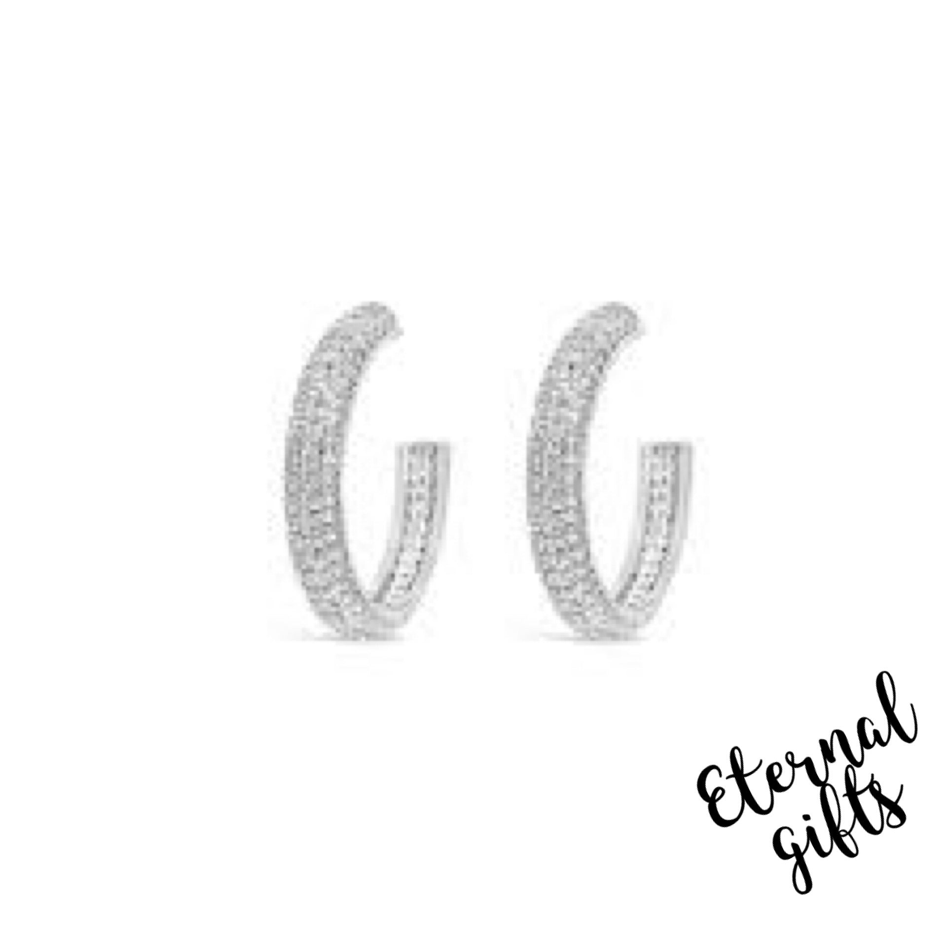 Silver Plated White CZ Pave Domed 30mm Half Hoop Earrings by Absolute Earrings