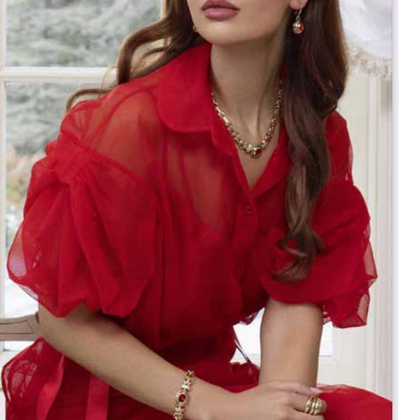Drop Gold and Red Siam Earring by Absolute Jewellery