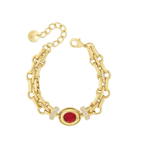 Chunky Gold and Red Siam Bracelet