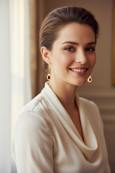 Long Gold and Siam Earrings