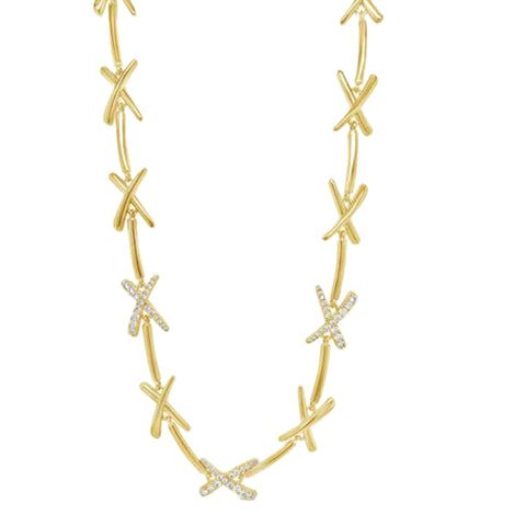 Gold and Diamonte Statement Necklace by Absolute Jewellery