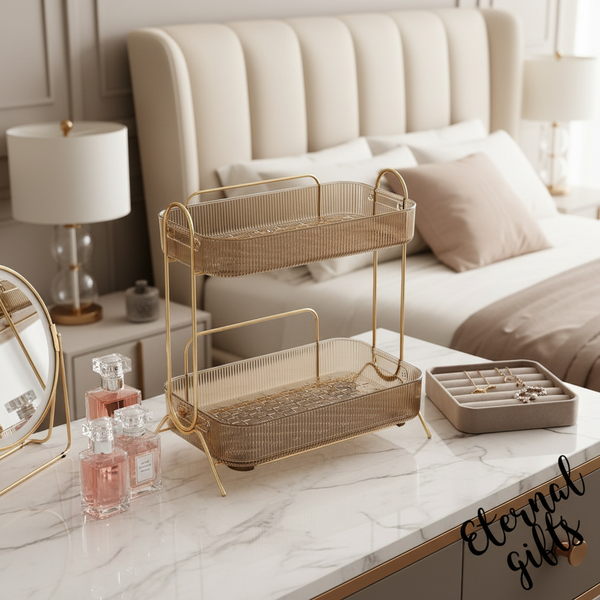 Cosmetics Organiser 2 Shelf in Gold