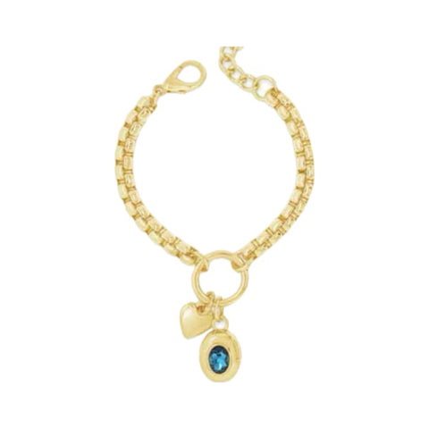 Gold and Midnight Blue Bracelet with Heart Charm by Absolute Jewellery