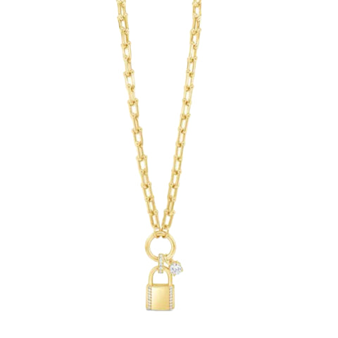 Lock Pendant Chain with Charm in Gold by Absolute Jewellery