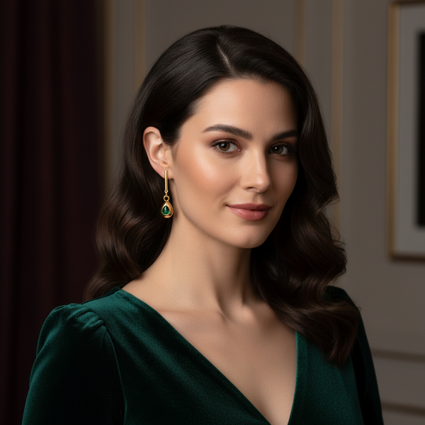 Long Emerald and Gold Earrings by Absolute Jewellery