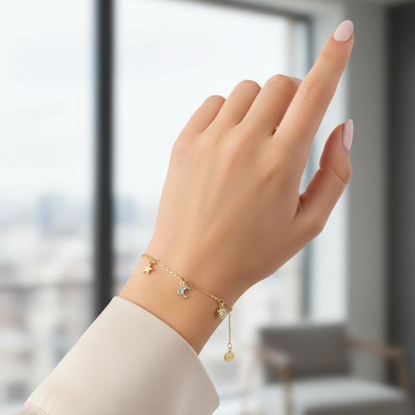 Sun, Moon & Stars Gold Bracelet by Absolute Jewellery