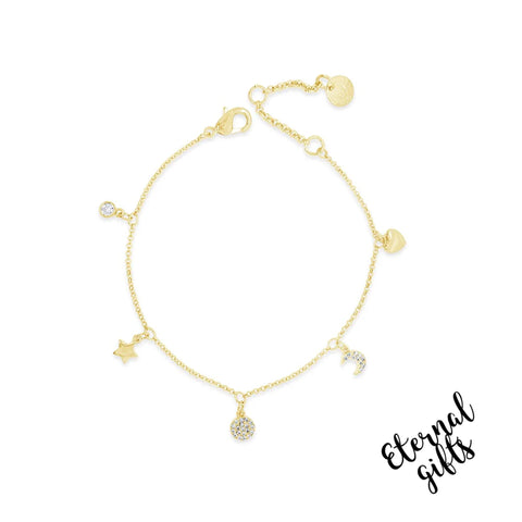 Sun, Moon & Stars Gold Bracelet by Absolute Jewellery