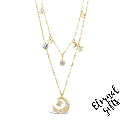 Sun, Moon & Star Double Layer Necklace in Gold by Absolute Jewellery