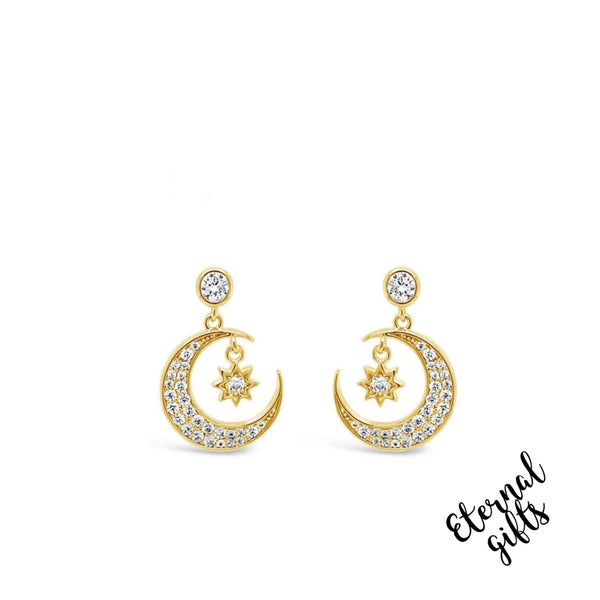 Moon & Stars Earrings in Gold by Absolute Jewellery