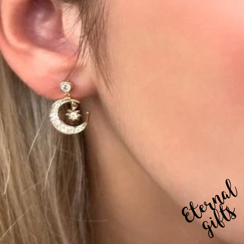 Moon & Stars Earrings in Gold by Absolute Jewellery