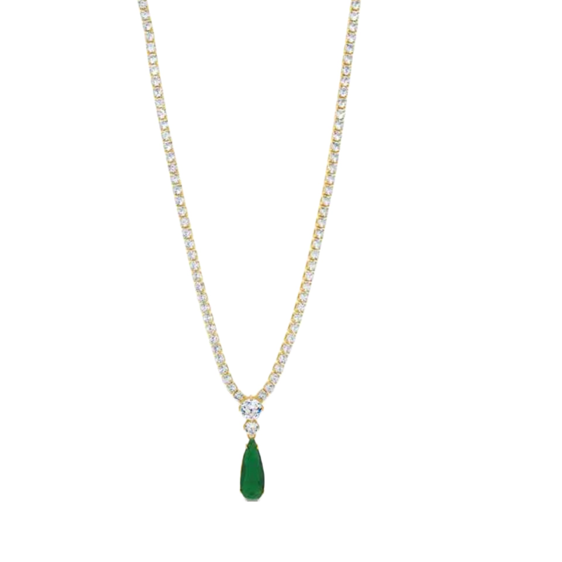 Emerald Drop Pendant Gold Diamonte Necklace by Absolute Jewellery