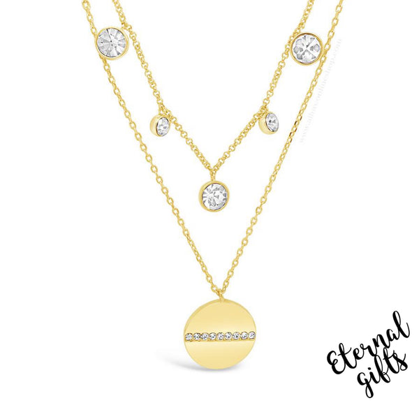 Gold Double Layer Circular Pendant with Zirconia Charms by Absolute Jewellery