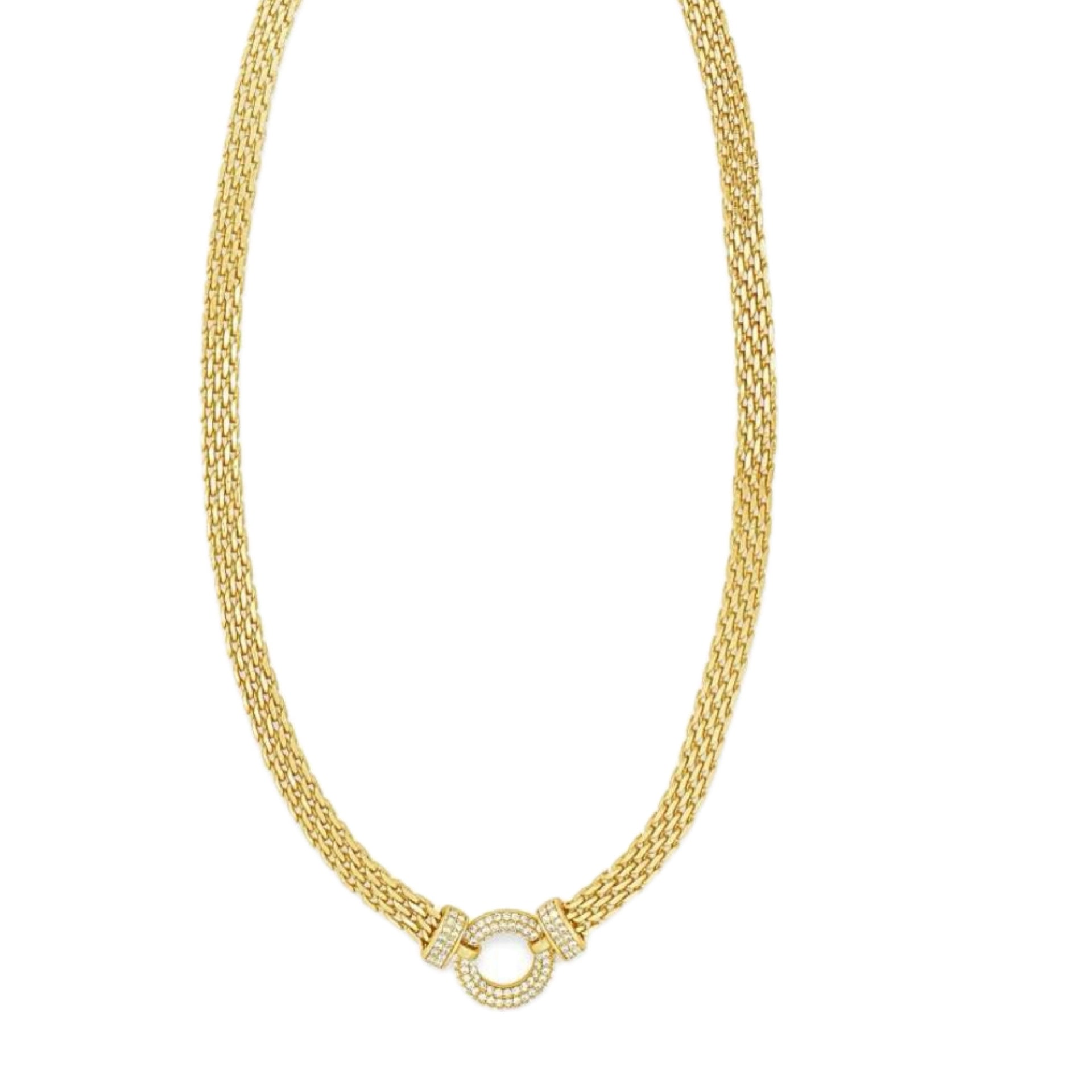 Gold Popcorn Link Necklace with CZ Halo BY Absolute Jewellery