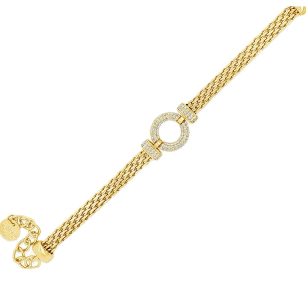 Gold Popcorn Link Bracelet with CZ Halo BY Absolute Jewellery