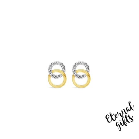 Yellow Gold And Silver Plated White CZ Set Double Circle Earring by Absolute Jewellery