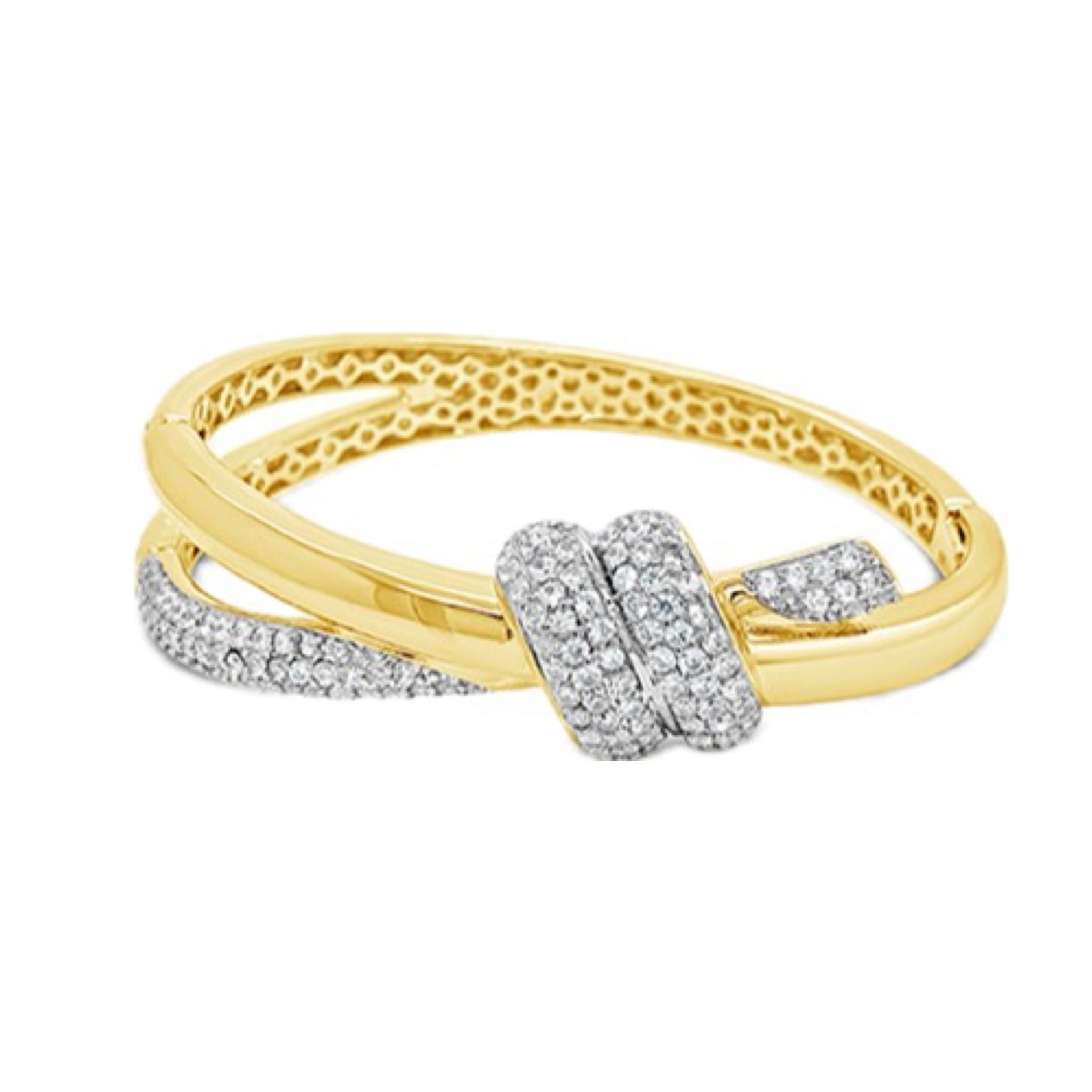 Gold & Silver Cross Over CZ Bangle by Absolute Jewellery