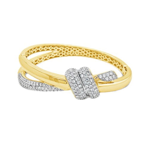 Gold & Silver Cross Over CZ Bangle by Absolute Jewellery