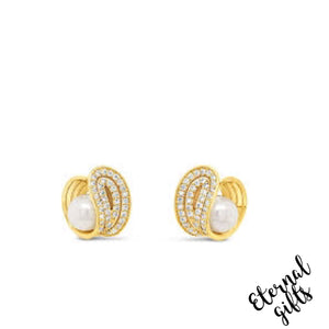 Encased Pearl Earrings in Gold by Absolute Jewellery