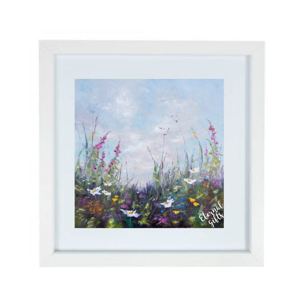 Foxglove & Daisies Limited Edition Art 60cm X 60cm Framed White by Karen Wilson Art