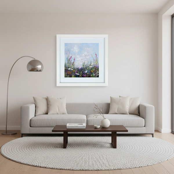 Foxglove & Daisies Limited Edition Art 60cm X 60cm Framed White by Karen Wilson Art