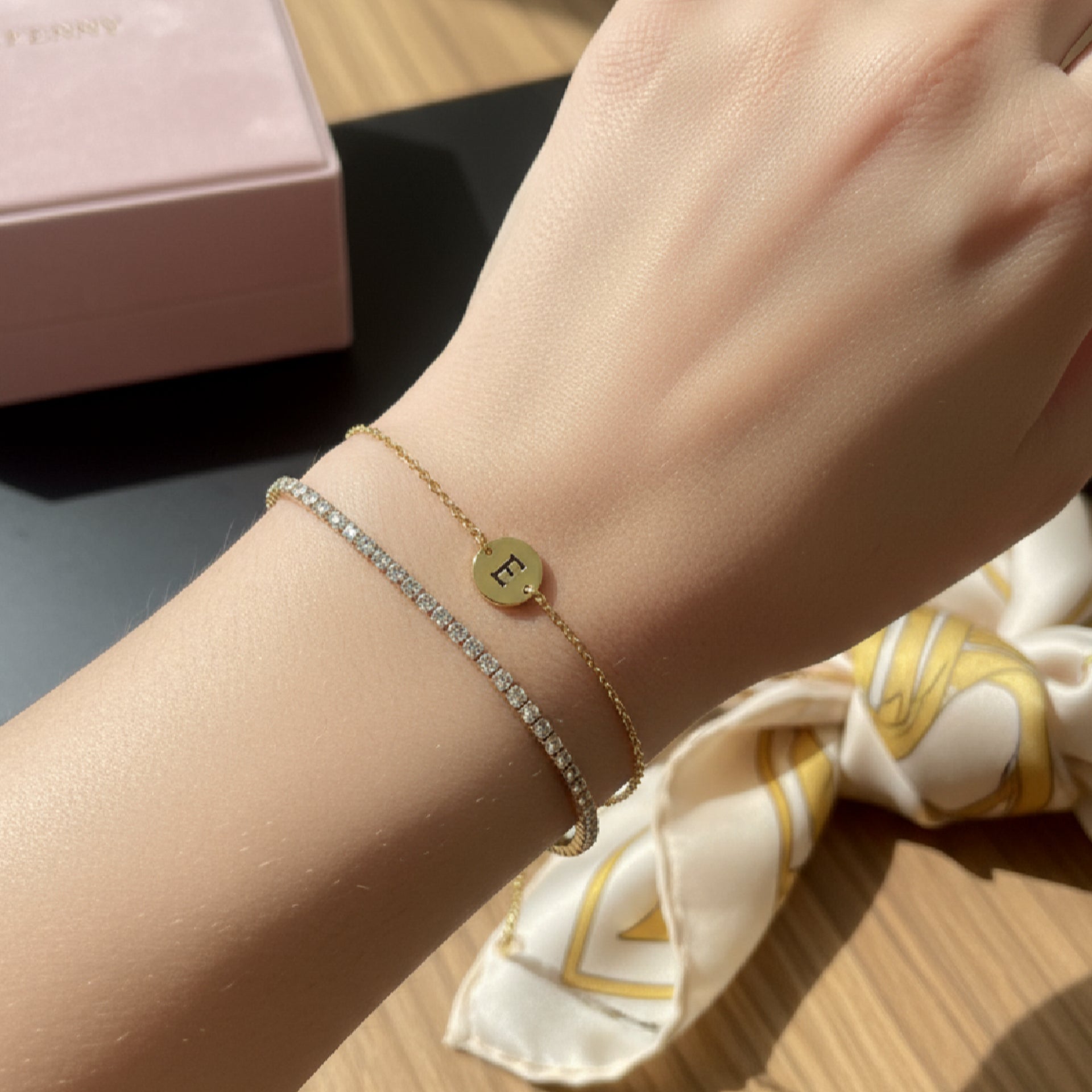 ‘E’ Initial Charm Bracelet in Gold by Kilkenny Silver