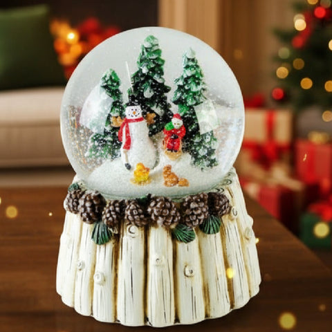 Snowglobe 100 mm snowman with child in the forest