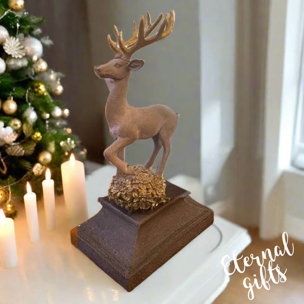 Wooden (in Golds) Reindeer on Footed Pedestal