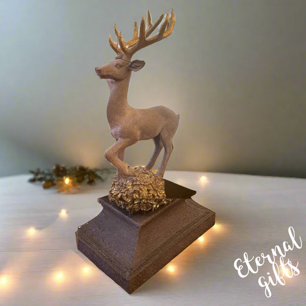 Wooden (in Golds) Reindeer on Footed Pedestal