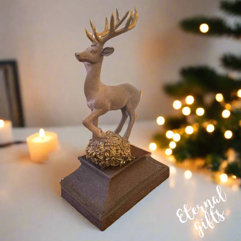 Wooden (in Golds) Reindeer on Footed Pedestal