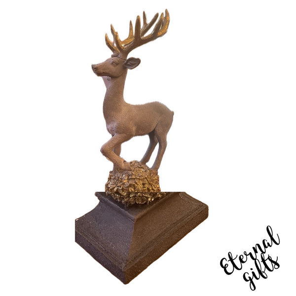 Wooden (in Golds) Reindeer on Footed Pedestal