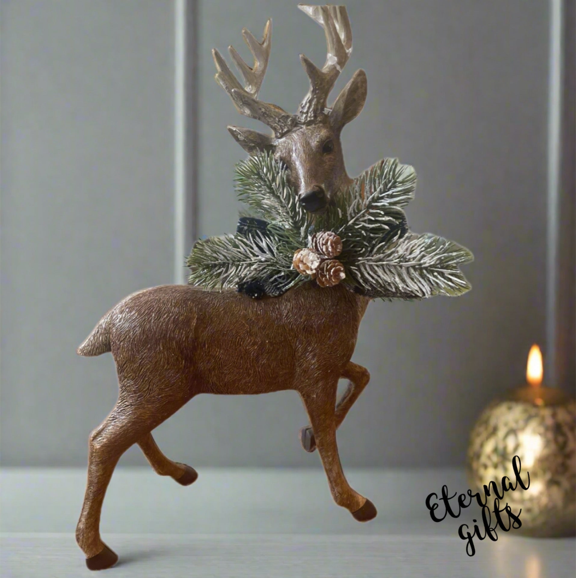 Elegant Christmas Reindeer with Pine Decorative Bow