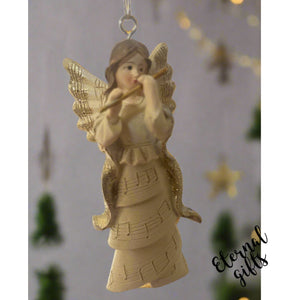 Golden Angel with Flute Christmas Tree Hanger