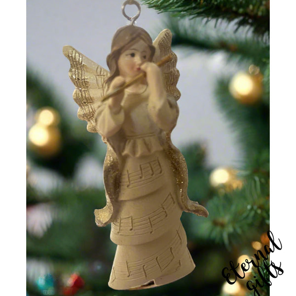 Golden Angel with Flute Christmas Tree Hanger