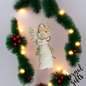 Golden Angel with Harp Christmas Tree Hanger