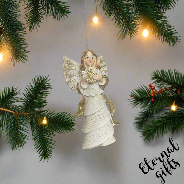 Golden Angel with Harp Christmas Tree Hanger