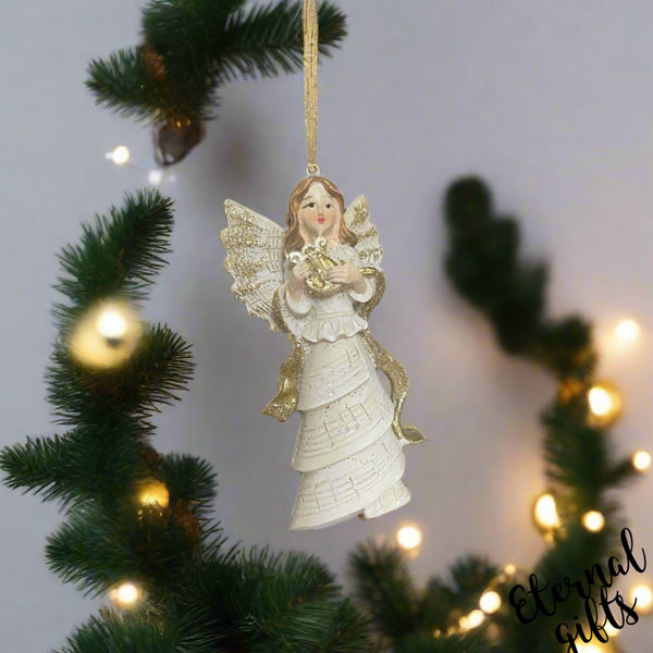 Golden Angel with Harp Christmas Tree Hanger