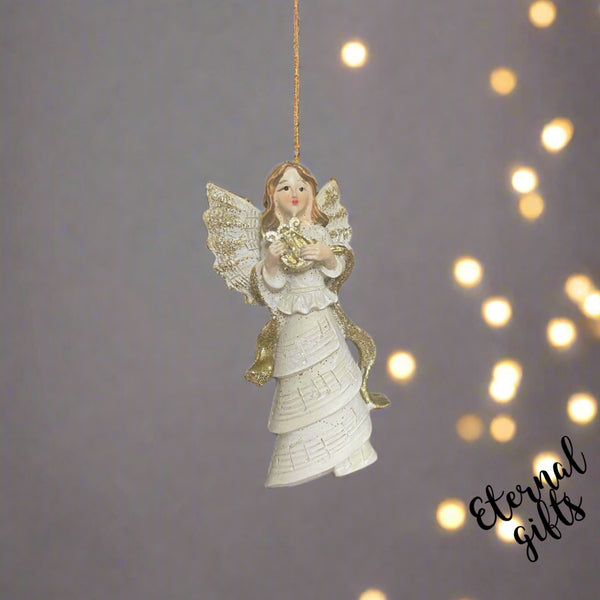 Golden Angel with Harp Christmas Tree Hanger