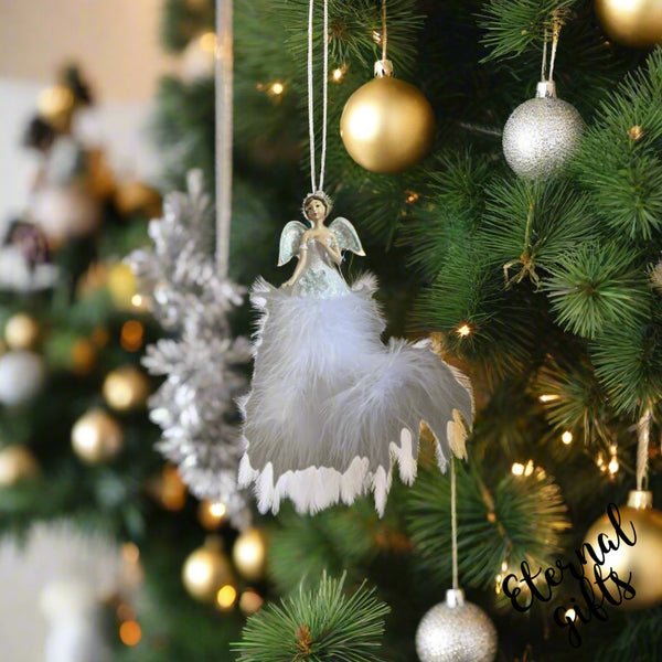 Ostrich Feather Mint Green Angel Christmas Tree Hanger