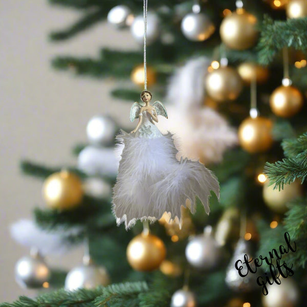 Ostrich Feather Mint Green Angel Christmas Tree Hanger