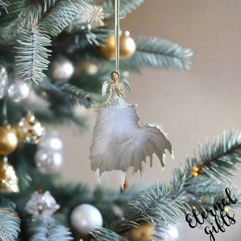 Ostrich Feather Mint Green Angel Christmas Tree Hanger